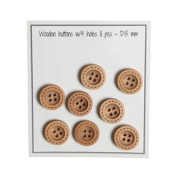 Go Handmade Wooden Buttons with Stitching (8 pcs): 15 mm