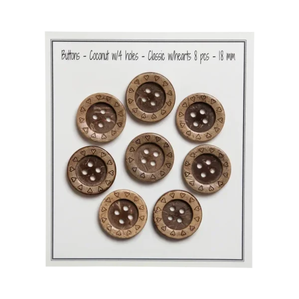 Go Handmade Wooden Buttons with Hearts (8 pcs): 18 mm