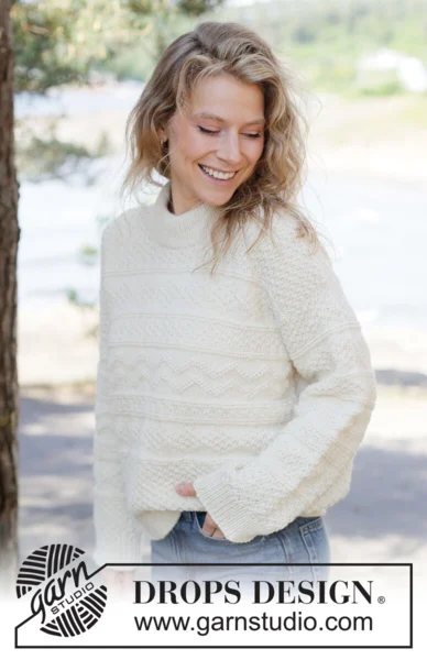 263-1 White Echo Sweater by DROPS Design — 1
