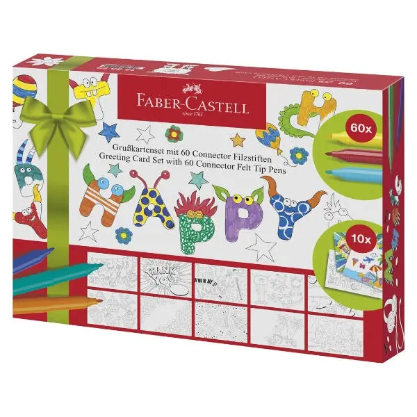 Faber-Castell Bus Connector 60 marker pens + 10 Postcard Gift Box
