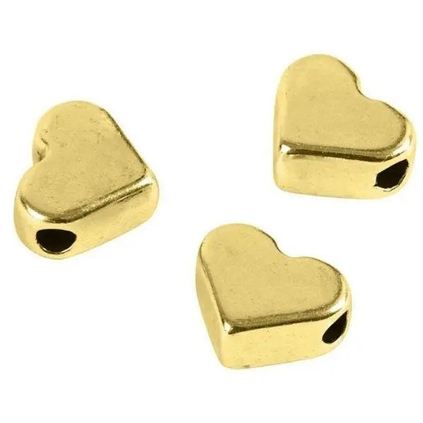 Spacer Bead, 3 PCS Heart Gold-Plated