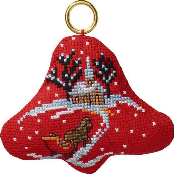 Embroidery kit Christmas hanging sleigh / church in bell