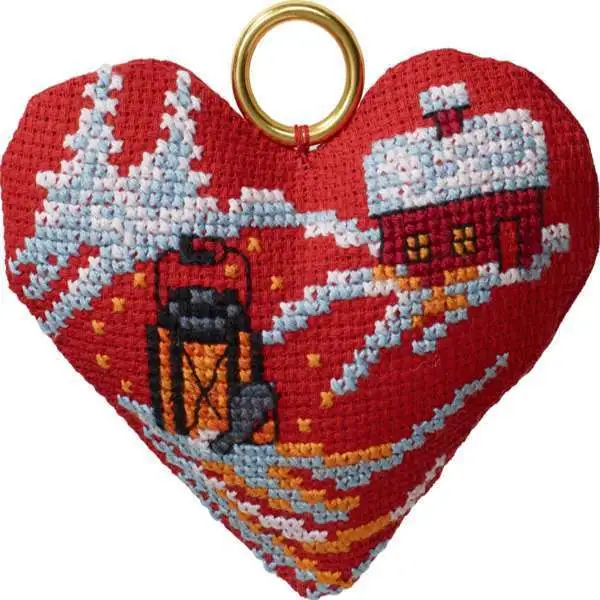 Embroidery kit Christmas hanging lantern house in heart