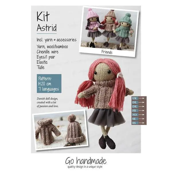Go Handmade knitting kit Astrid Red hair/brown dress/tulle skirt