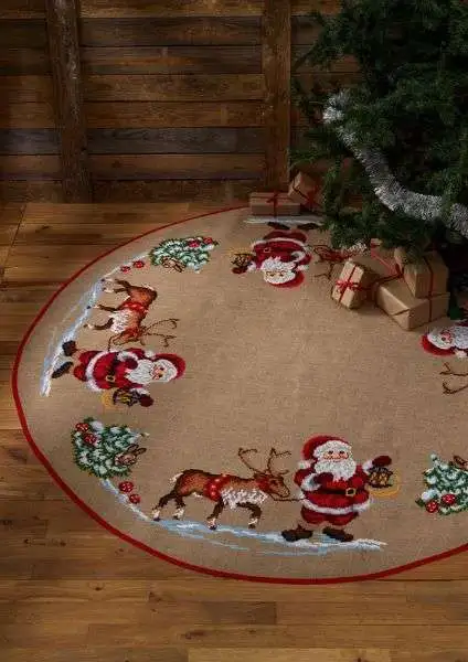 Christmas tree rug embroidery kit Santa Claus with reindeer
