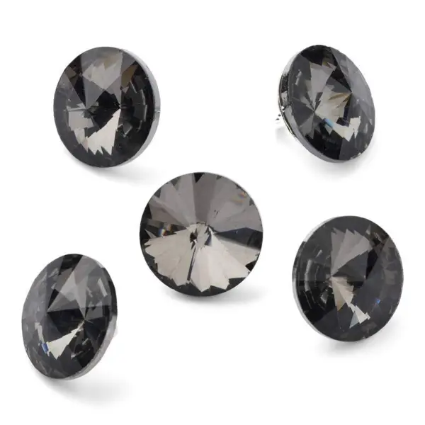 HobbyArts Crystal Buttons, Black, 14 mm, 5 pcs