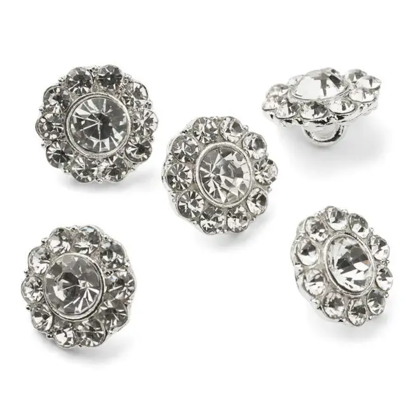 HobbyArts Rhinestone Buttons, White/Silver, 13 mm, 5 pcs, B