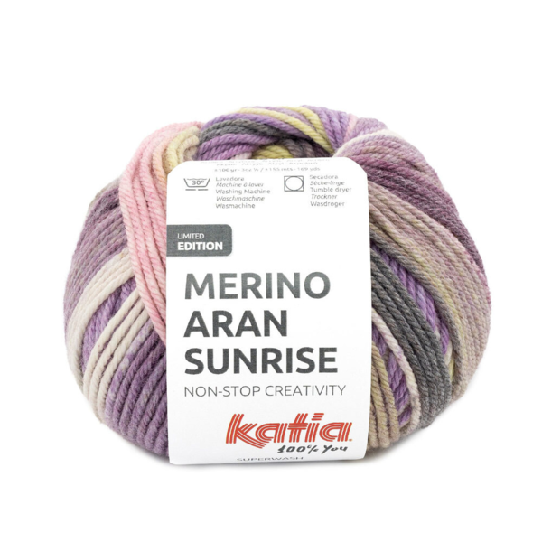 Katia Merino Aran Sunrise 304 Purple-Pink-Yellow Green