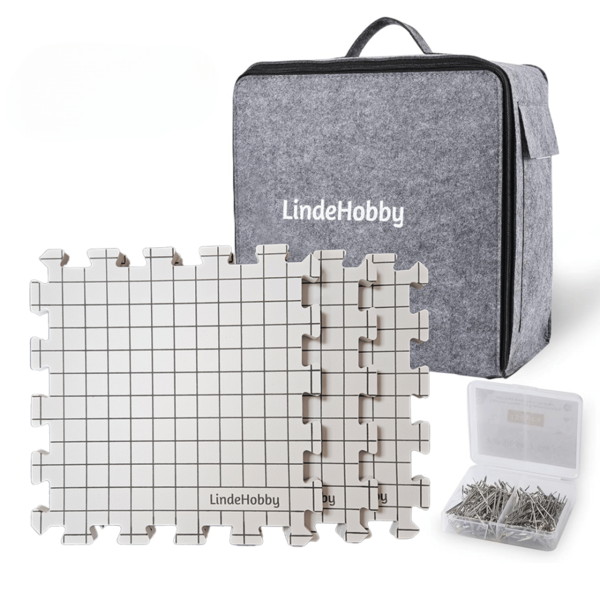LindeHobby Blocking Mats in Felted Bag with 100 T-Pins, White