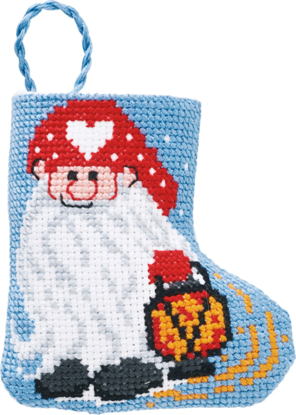 Embroidery Kit Christmas stocking with gnome 7 x 8 cm / 2.76 x 3.15 in