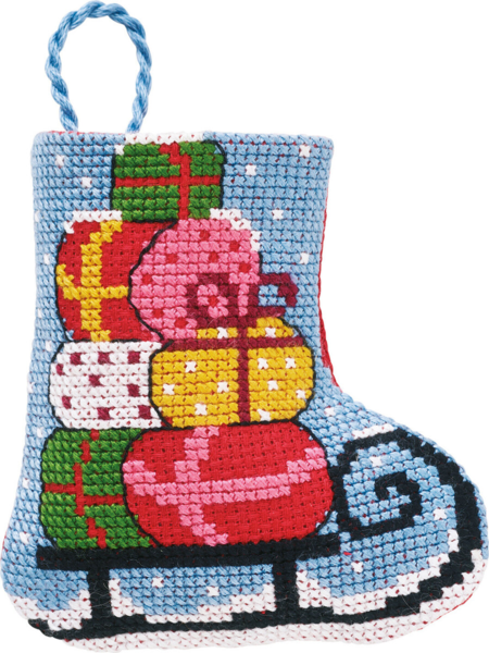 Embroidery Kit Sleigh/Gifts Christmas Stocking 7 x 8 cm / 3 x 3 in
