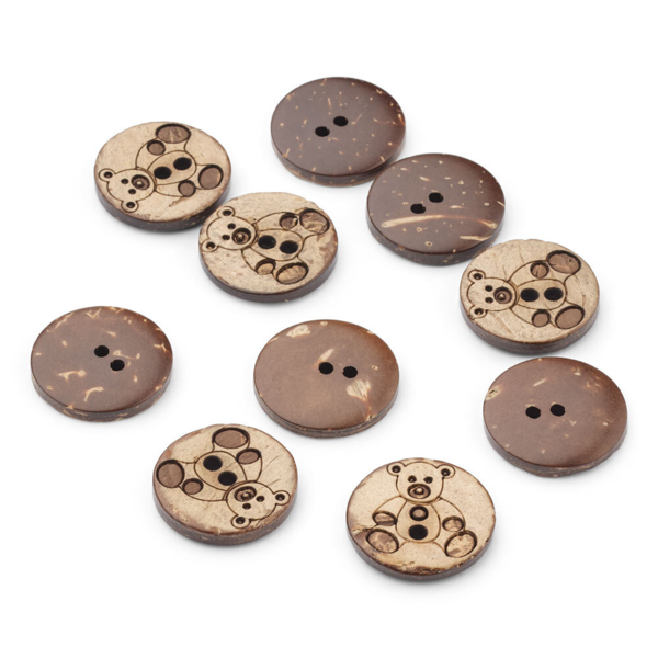 LindeHobby Coconut Buttons, Teddy Bear, 10 pcs