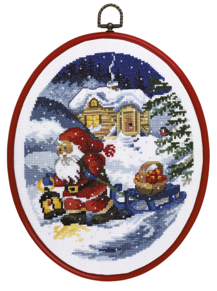 Embroidery Kit Elf sledding 20 x 26 cm / 7.87 x 10.24 in m/5958/30