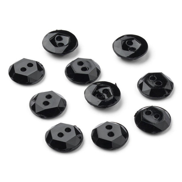 LindeHobby Crystal Buttons, Black, 12 mm, 10 pcs