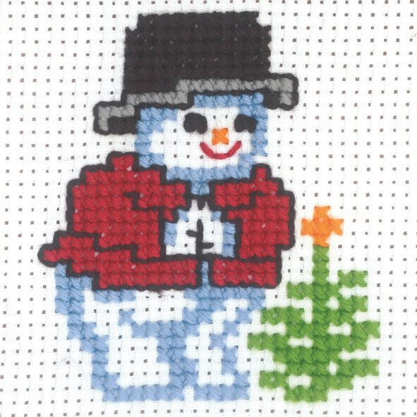 Embroidery Kit Snowman with Pine Tree 10 x 10 cm / 3.94 x 3.94 in