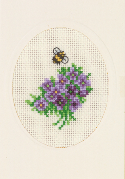 Embroidery Kit Flower Card Violets 9 x 13 cm / 3.54 x 5.12 in.
