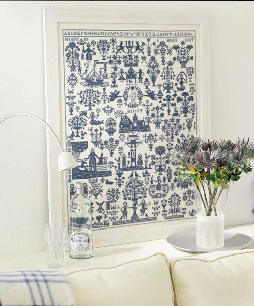 Embroidery Kit Embroidery Sampler circa 1830 blue 50 x 72 cm / 20 x 28 in