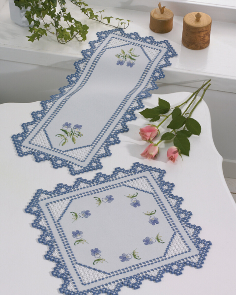 Embroidery Kit Hardanger blue violet 28 x 68 cm / 11.02 x 26.77 in
