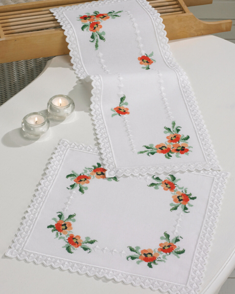 Embroidery Kit Poppies 28 x 68 cm / 11.02 x 26.77 in