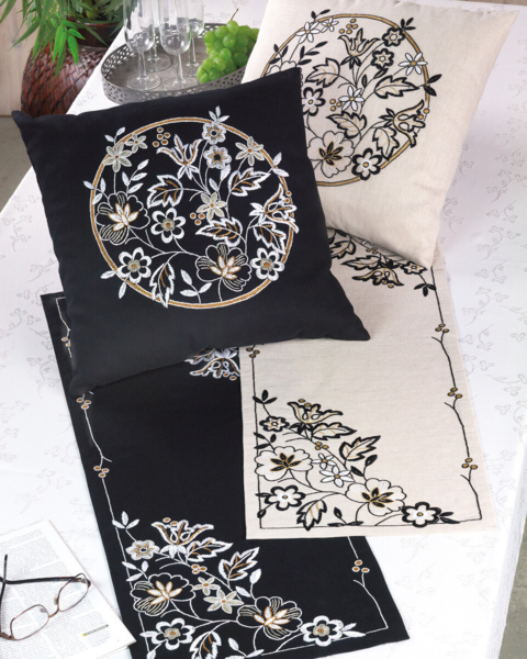 Embroidery Kit White embroidery on black 31 x 85 cm / 12.2 x 33.46 in