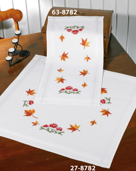 Embroidery Kit Mushrooms and Leaves 40x80 cm / 16x31 in