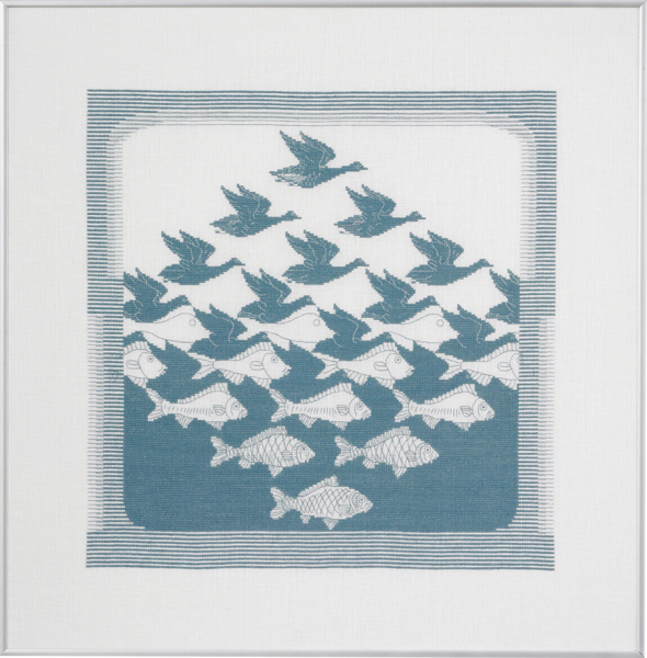 Embroidery Kit Bird/fish gray-blue R5988 57 x 62 cm / 22.44 x 24.41 in