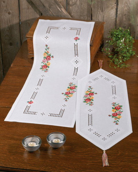 Embroidery Kit Hardanger with roses 38 x 101 cm / 14.96 x 39.76 in