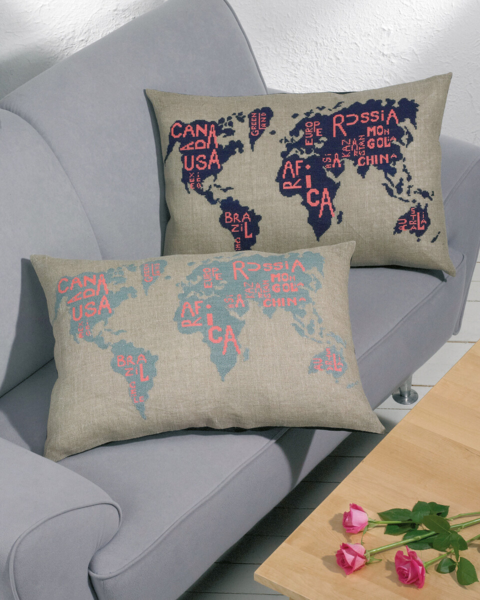 Embroidery Kit World map blue 68 x 46 cm / 27 x 18 in