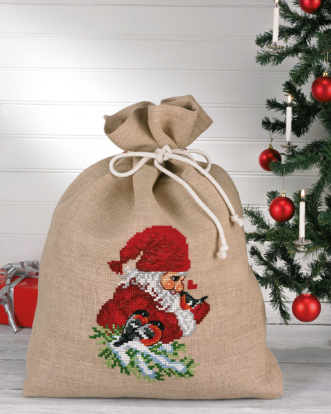 Embroidery Kit Bullfinches and Elf 85 x 68 cm / 33.46 x 26.77 in