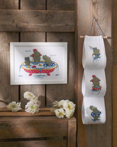 Embroidery Kit Hippopotamus in pool 29 x 20 cm / 11.42 x 7.87 in