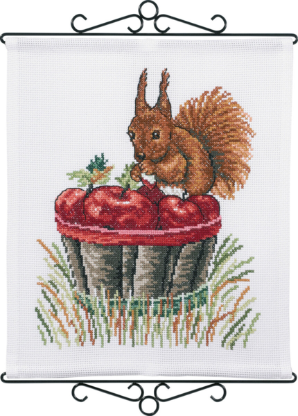 Embroidery Kit Squirrel and apples 40 x 46 cm / 15.75 x 18.11 in