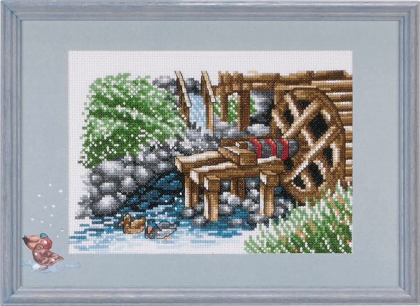 Embroidery Kit The Watermill incl. PP2313 29 x 20 cm / 11 x 8 in