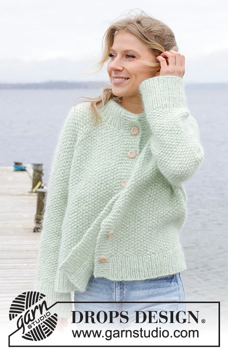 243-4 Green Whisper Cardigan by DROPS Design