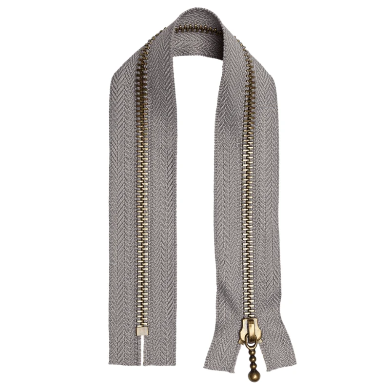 Go Handmade Metal Zipper Light grey: Bronze. Round zip puller.