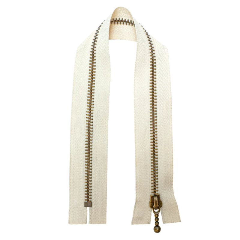 Go Handmade Metal Zipper Off-white: Bronze. Round zip puller.