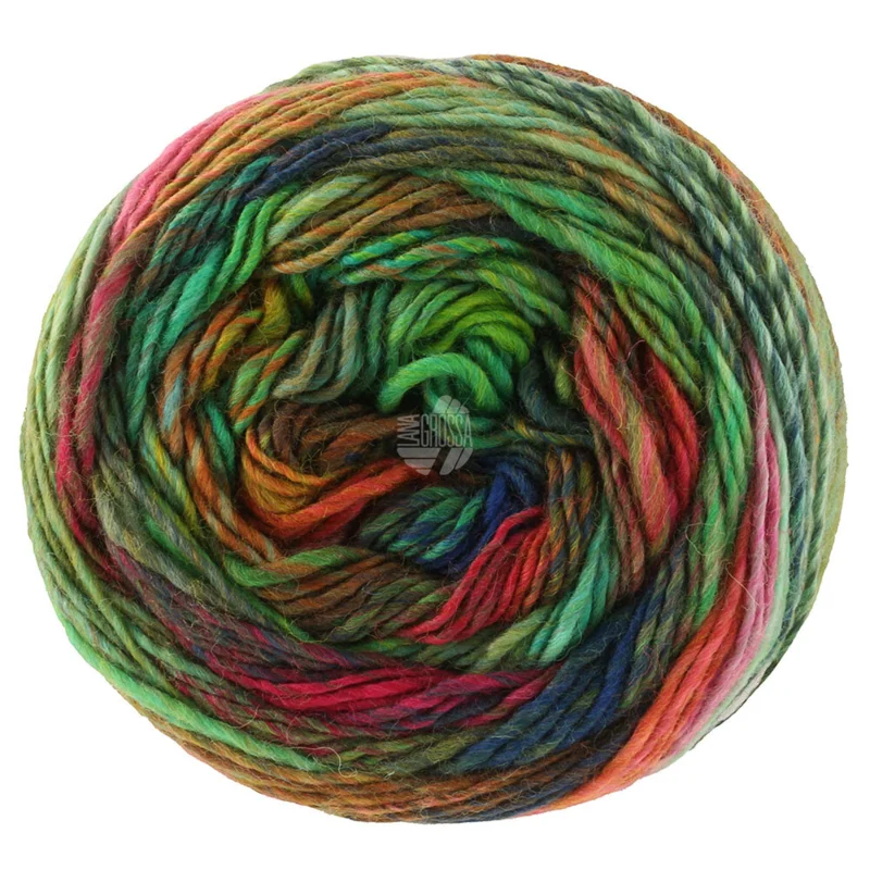 Lana Grossa Colorissimo 221 Jade/Olive/Wine Red/Rust/Red/Night blue/Dark blue/Yellow green