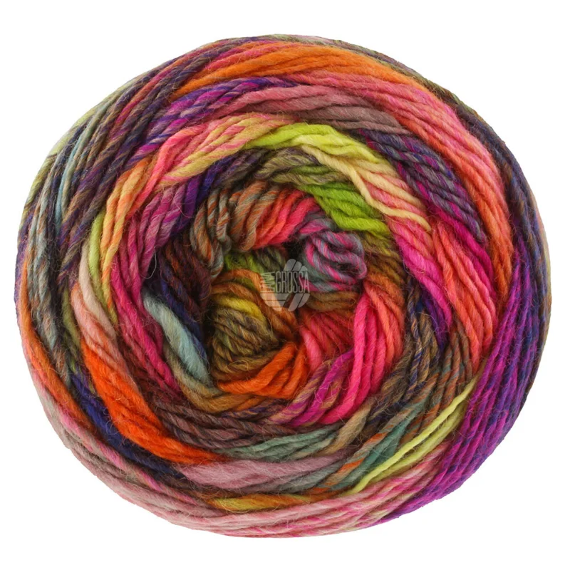 Lana Grossa Colorissimo 219 Grey/Dark brown/Violet/Red violet/Orange/Red/Yellow/Light green/Pink/Mint grey/Coral