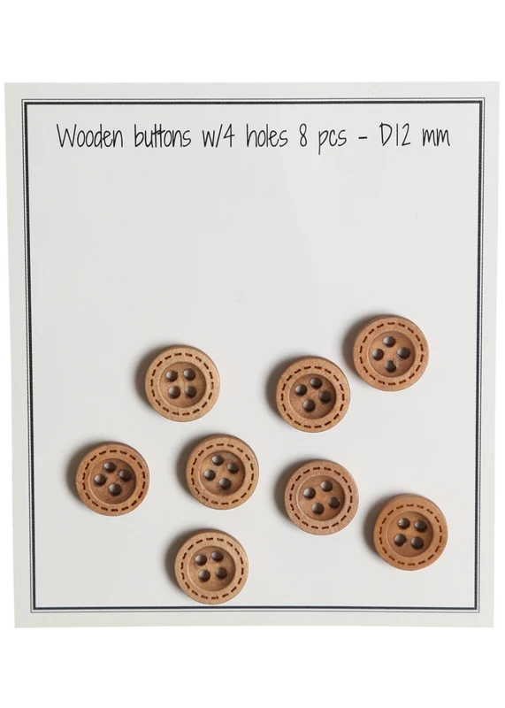 Go Handmade Wooden Buttons with Stitching (8 pcs): 12 mm