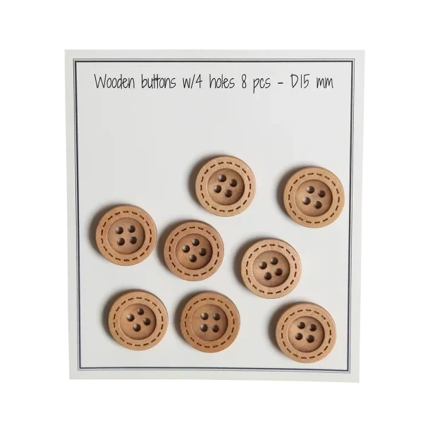 Go Handmade Wooden Buttons with Stitching (8 pcs): 15 mm