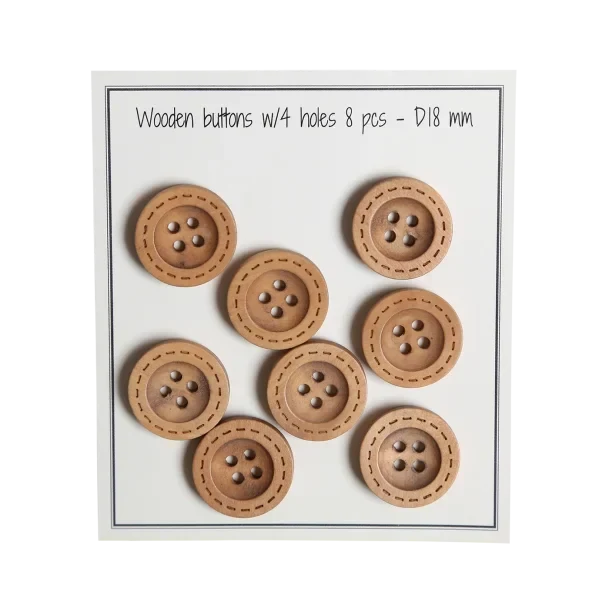 Go Handmade Wooden Buttons with Stitching (8 pcs): 18 mm