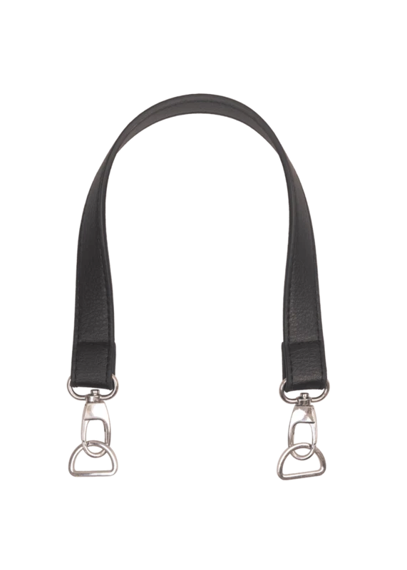 Go Handmade Bag Handle with Lobster Clasp and D-ring: 50 x 2,5 cm, Black/Silver