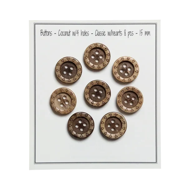 Go Handmade Wooden Buttons with Hearts (8 pcs): 15 mm