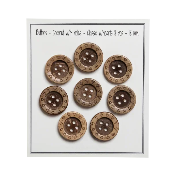 Go Handmade Wooden Buttons with Hearts (8 pcs): 18 mm