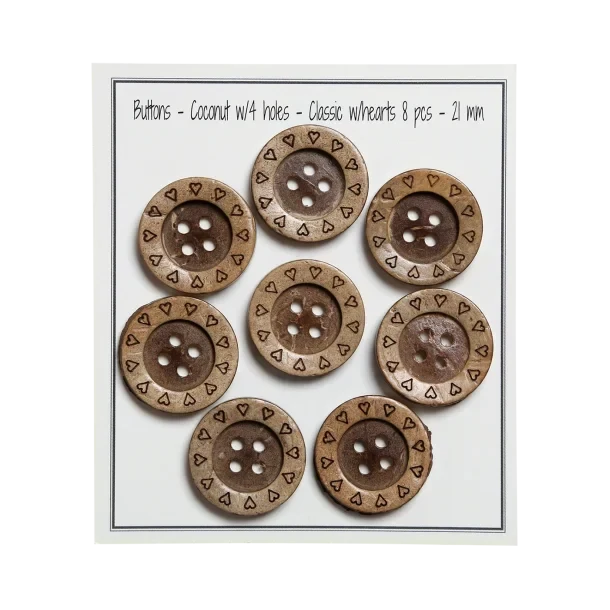 Go Handmade Wooden Buttons with Hearts (8 pcs): 21 mm