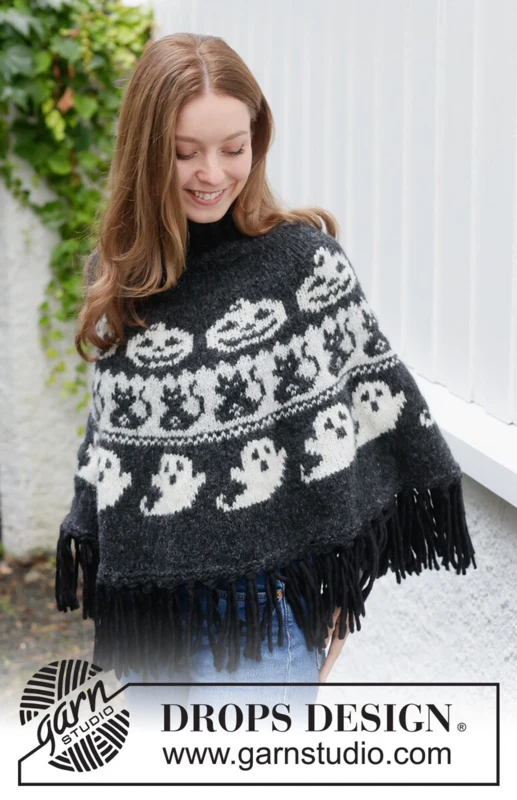 272-47 Spooky Season Poncho by DROPS Design — 2