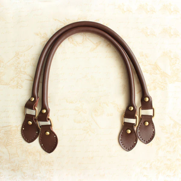 Bag handle in leather w / brass buckle, Brown