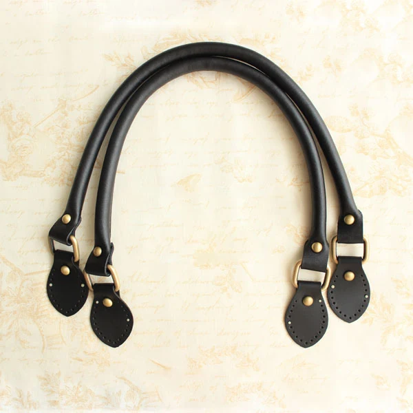 Bag handle in leather w / brass buckle, Black (2 pcs)