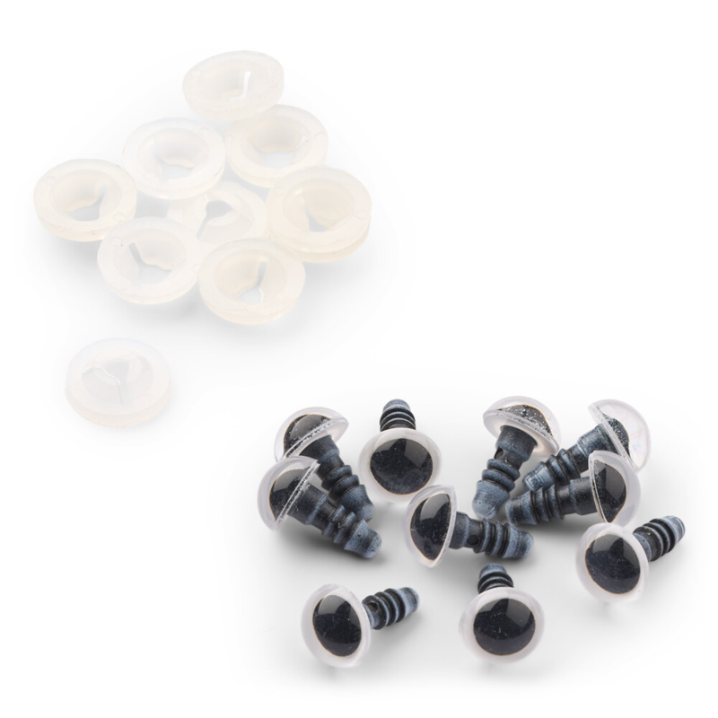 HobbyArts Teddy Bear Eyes with Lock, White, 5 Pairs 10 mm