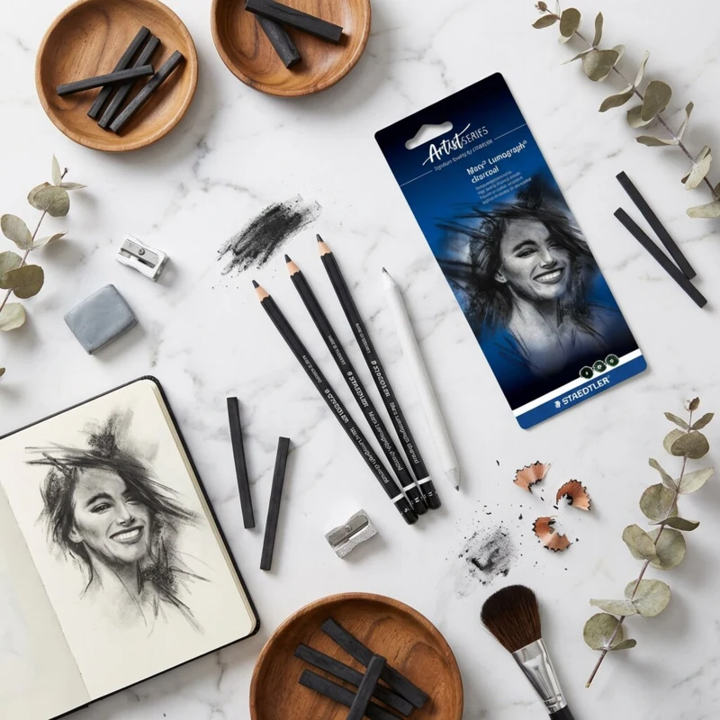 STAEDTLER March lumograph charcoal pencils & paper stump, 3 + 1 pcs – Main picture