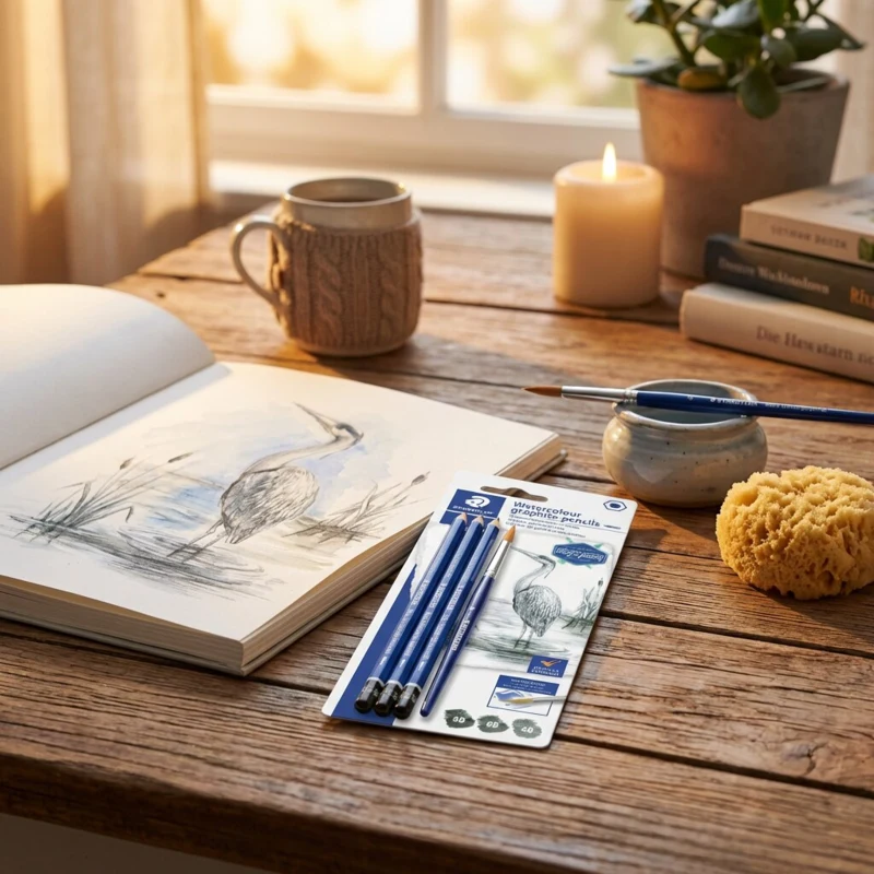 STAEDTLER Mars Lumograph Watercolor Graphite Pencils , 3 pcs + 1 brush – Main picture